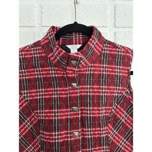 Christopher And Banks Vest Red Plaid Quilted Square Stud Snaps Womens Medium